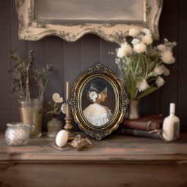 Daimix 4x6 Bronze Vintage Oval Picture Frame, Retro Art Deco Frames, Antique Gold Photo Frames for Tabletop or Wall Hanging, Glass Front