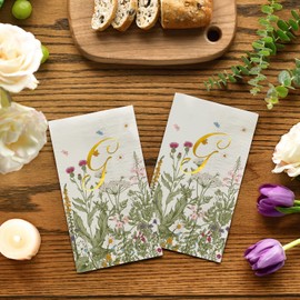 Horaldaily 100 Spring Monogram Disposable Paper Decorative Guest Napkins, Watercolor Flowers Gold Foil Letter G Wedding Party Baby Show Lunch Dinner Kitchen Bathroom