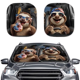 Qpednta 4th of July Sloth Car Windshield Sun Shade Foldable 2-Piece Car Windshield Sunshades Window Shades Cover Sun Visor Shield for Most Sedan Truck SUV Auto Interior Protector