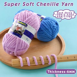 Chunky Chenille Yarn for Crocheting - 6 Pack of 100g/3.5oz - #6 Super Bulky - Polyester - Baby Blanket Yarn for Crochet Amigurumi Blankets (6, Jujube Red)