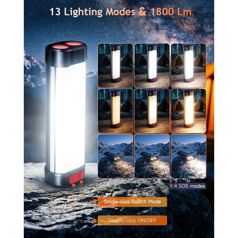 1800LM Solar Camping Lantern & Magnetic Work Tent Light with