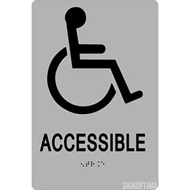 ADA Accessible Entrance Sign with Braille,Acrylic 6"x9" (Silver)