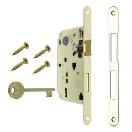 ZENTRO Series Interior Door Lock (Fr. 18 x 196, In. 90, En. 50, Qu. 8, Key Chain, Lacquered Brass)