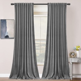 SNITIE Grey 108 in Long Velvet Curtains with Back Tab and Rod Pocket Thermal Insulated Soft Privacy Light Filtering Velvet Drapes for Bedroom and Living Room, Set of 2 Panels, 52 x 108 Inches Long
