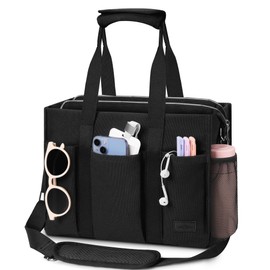 VAYOQON Canvas Tote Bag for Women, Large Shoulder Bag with Laptop Compartment, Crossbody Travel Tote for Work (Black, Large)