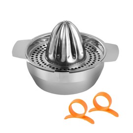 1 Stainless Steel Juicer, 2 Ring Shaped Orange Peelers, Manual Fruit and Orange Juicer, Easy to Clean, Household with Container, Hand Press Juicer