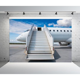 Loccor 7x5ft Fabric Airplane Backdrop Airplane Boarding Backdrop Passenger Aircraft with Boarding Steps Airport Apron Background Airplane Travel Party Decorations Photo Booth Studio Props