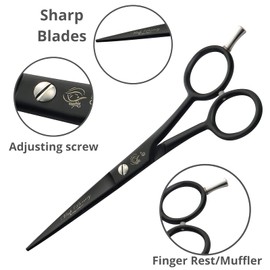 Wishbeauty Hairdressing Barber Hair Scissor for Professional Hairdressers Barbers Stainless Steel Hair Cutting Shears - for Salon Barbers, Men, Women, Children and Adults (Black, 6 inches)