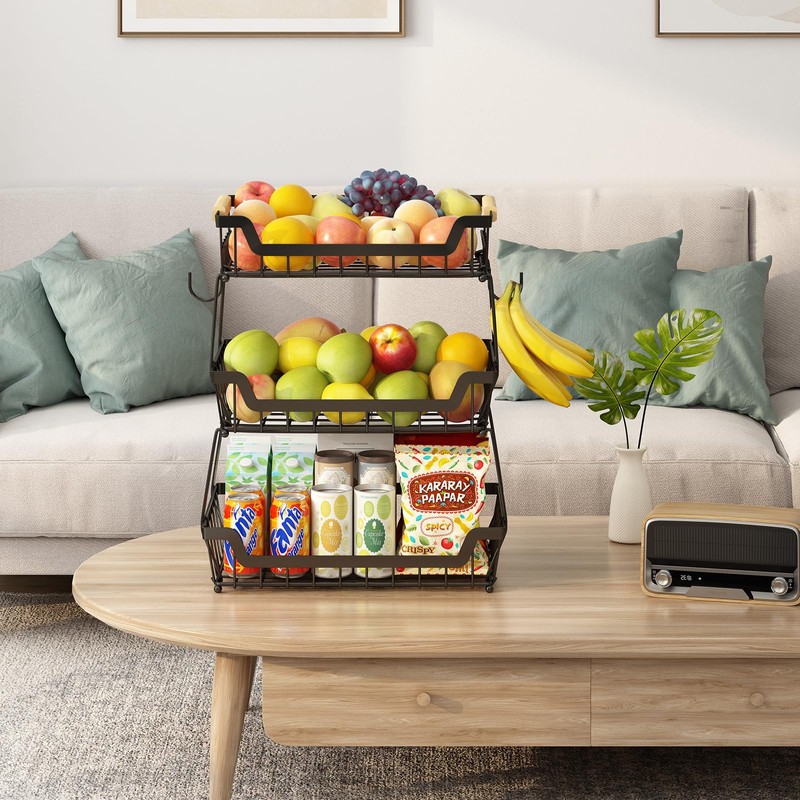 GILLAS 3 Tier Countertop Fruit Basket with 2 Banana Hangers