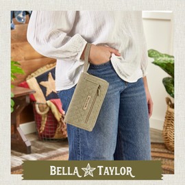 Bella Taylor Wrist Strap Wallet for Women | Zip Around Credit Card Wallet with RFID Protection and Built In Wristlet | Khaki Chambray