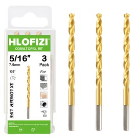 HLOFIZI 5/16" Cobalt Drill Bit (3 Pack), Titanium Twist Drill Bits for Metal, Stainless Steel, Cast Iron and Wood