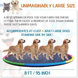 Lewtemi 8 ft Giant Non Slip Splash Pad 96" for Adult and Dog, Thicken Sprinkler Pool Outdoor Fountaintoy Mat for Pet Dog(Stylish)
