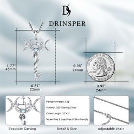 DRINSPER Lilith Key Necklace for Women Men 925 Sterling Silver Mythology Goddess Sigil of Lilith Moonstone Pendant Pagan Witchy Moonstone Amulet Witchcraft Jewelry