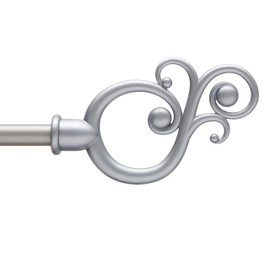Kenney KN65401 Valencia Large Plastic Scroll End Standard Decorative Window Curtain Rod, 48-84" Adjustable Length, Satin Nickel Finish, 5/8" Diameter Steel Tube