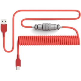 PWNAGE Ultra Custom Coiled Aviator USB C Cable for Gaming Keyboard, Double-Sleeved Mechanical Keyboard Cable with Detachable Metal Aviator, 1.8M USB-A to USB-C, Red Color