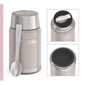 Thermos ICON Food Jar 0.71 L, Beige/Sandstone Matt, Food Jar, 710 ml, Double-Walled 18/8 Stainless Steel, Keeps Warm and Cold, with Folding Spoon, Non-Slip Base, Completely Leak-Proof