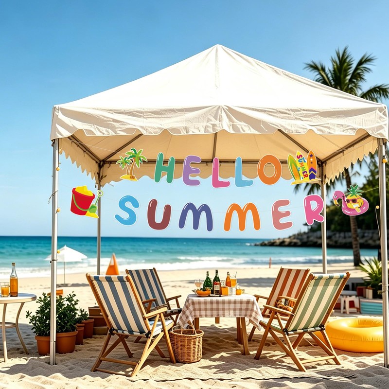 Hello Summer Banner,Summer Party Decorations with Flamingo Pattern Summer Garland