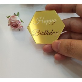 Juego de 12 discos hexagonales para decoración de tartas, espejo de cumpleaños, acrílico, decoración para cupcakes, mini decoraciones de acrílico (espejo dorado)