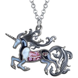 DALANE Enamel Alloy Novelty Unicorn Necklace Horse Pendant Funny Jewelry Charms Gifts for Women (Black)