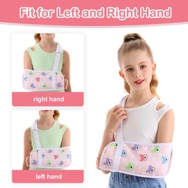 Kids Arm Sling for Broken Arm Torn Rotator Cuff Shoulder Elbow Wrist injury Printed Pediatric Child Toddler Brace Support for Children Girls with Cute Bear (Large)