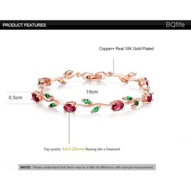 18k Yellow Gold-Plated Sterling Silver Diamond Accent Two-Tone Gemstone Tennis Bracelet Diamond Bangle Bracelet Rose Gold (Colorful)