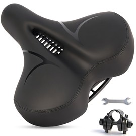 BEHUU Bike Seat for Men & Women, Comfortable Bicycle Seat with Extra Wide Saddle, Breathable Hollow Design, Shock Absorption for Road Bike, Mountain Bike, E-Bike, Exercise Bike, Black