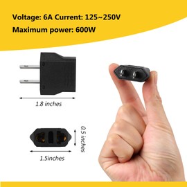 6 Pack European to US Plug Adapter, Travel Small European to American Outlet Plug Adapter, European Plug Adapter to USA Power Converter (Black)