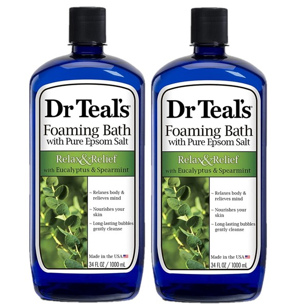 Dr. Teals Eucalyptus & Spearmint Foaming Bath Gift Set (2 Pack, 68oz Total) - Essential Oils with Pure Epsom Salt Nourish & Hydrate Skin - Relax & Relieve Daily Stress at Home