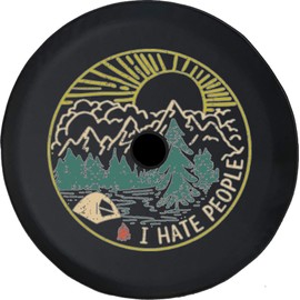 Funny Spare Tire Wheel Cover for Camper SUV Trailer Truck RV JP Thick PVC Leather | Vintage I Hate People Black 33 Inch with Backup Camera Hole