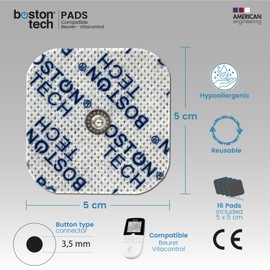 Set of 16 universal electrodes of 4.5 cm x 4.5 cm button type (snap) electrodes for TENS and EMS, reusable supersoft patches for Beurer, Vitalcontrol, Sanitas. Model ME71