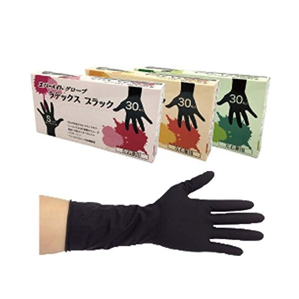 Evermate Gloves, Latex Black, 30 Pieces, Left and Right Dual-Use Type, Powder Free (M: 6.5 - 7.0 Inches)