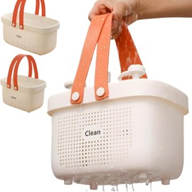 Canasta para Baño de Plástico, 2 piezas con Asa, Portátil, Blanco