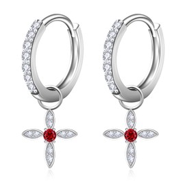 RIVIKO 925 Sterling Silver Drop Dangle Huggie Hoop Cross Earrings for Women Dainty Jan Birthstone Earrings Trendy Christmas Jewelry Birthday Gift for Women Her Wife Friends