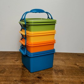 Tupperware Square Away Goody Box Stackable Lunch Container Set w/ Carry Handle N