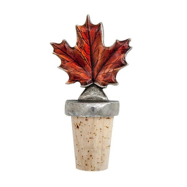 Danforth Maple Leaf Fall/Autumn Bottle Stopper, Pewter, Natural Cork - Handcrafted, Made In USA
