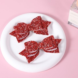 Cute 4" Sparkly Glitter Red Hair Bows for Girls Boutique Alligator Clips Hair Barrettes Glittery Sequin Cheer Pins,Teens Toddler School Kids July Forth Xmas Valentines Gift