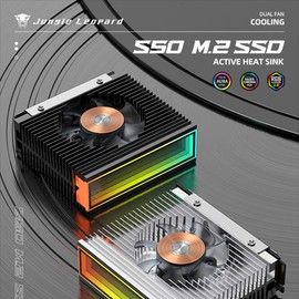 Jungle Leopard S50 M.2 2280 ARGB Hard Drive Heatsink PWM Dual Fan Solid State Drive Cooler M2 SSD Cooler 5V 3Pin Addressable RGB Sync SSD Cooler with Thermal Pad (White)
