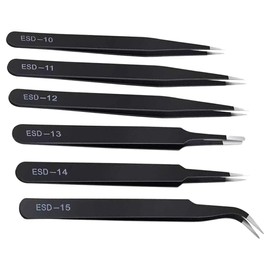 6Pcs ESD Tweezers Set Precision Tweezers Set ，Anti-Static Stainless with Storage Canvas Bag，for Craft,Electronics Repair,jewelry repair,Laboratory Work Etc