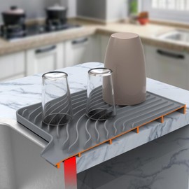 JOOKKI Kitchen Drying Mat, Silicone Dish Drying Mat with Drain Spout for Kitchen Counter, Kitchen Mat for Dishes Drying, (gray)