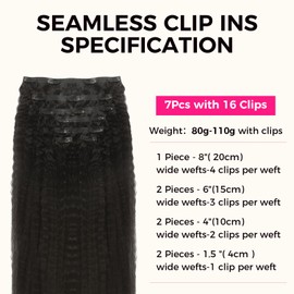 Lashey Clip in Hair Extensions Real Human Hair 110g Kinky Straight Seamless Clip in Hair Extensions Natural Black 14 Inch Human Hair with Invisi Edge for Black Women