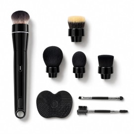 Juego de brochas de maquillaje giratorias recargables de 360°, 5 cabezales veganos, brochas faciales eléctricas para difuminar base, rubor, polvos, bronceador, contorno, iluminador y acabado co
