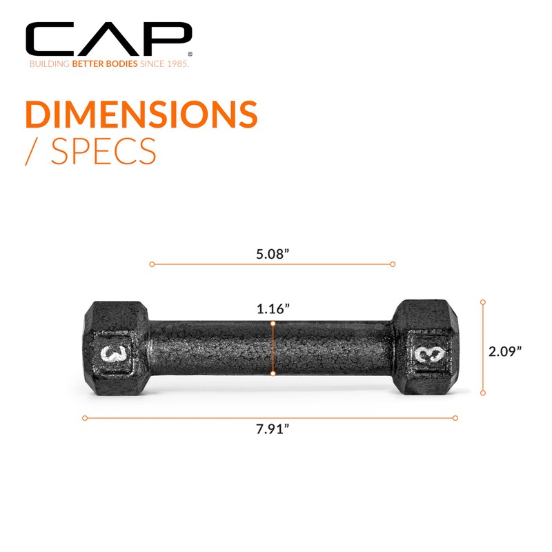 CAP Barbell Cast Iron Hex Dumbbell, Black, Pair, 3 lb