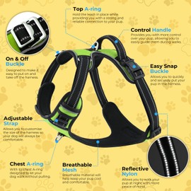Premium No-Pull Pet Dog Harness – Easy Snap Buckle, Control Handle, Reflective Nylon – Breathable, No Choke, Adjustable, Extra Padding, Super Durable & Comfortable Small to Large Dogs (Green, S)