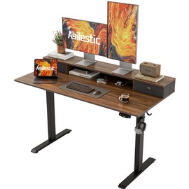 48 x 24 Inches Height Adjustable Electric Standing Desk with 2 Drawers, Stand Up Electric Desk Adjustable Height, Sit Stand Computer Gaming Table with Splice Board, Dark Walnut