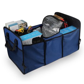 UHANBUT Car Trunk Organizer, Oxford Fabric Waterproof & Anti-Slip Vehicle Storage Box with Leak Proof & Insulated Cooler Bag, Large Capacity Foldable Auto Storage Box for Car, SUV, Truck (Blue)