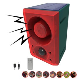 Outdoor Solar Motion Sensor Alarm - Barking and Shooting Dog, 130dB Loud Noise Generator, 3 Working Modes with USB Strobe Light, Say Goodbye to Intruders