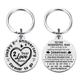 Fetiger 2nd Wedding Anniversary Keyring for Him, 2nd Anniversary Husband Gifts, Happy 2 Year Wedding Him Husband Boyfriend Gifts