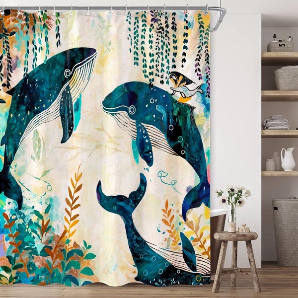 Spenlife Whale Shower Curtain Boho Shower Curtain Waterproof Fabric Botanical