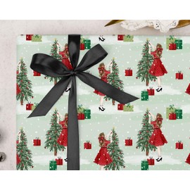 Making Meadows Retro Christmas wrapping paper sheets. Vintage tree gift wrap, printed in the UK. Pack of 3 FOLDED sheets (42cm x 61cm)