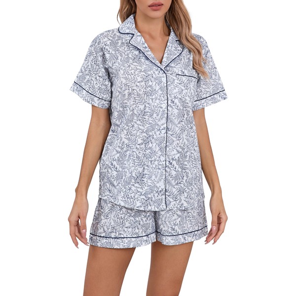 LUBOT 100% Cotton Pyjamas Set for Women Ladies, Woven Short
